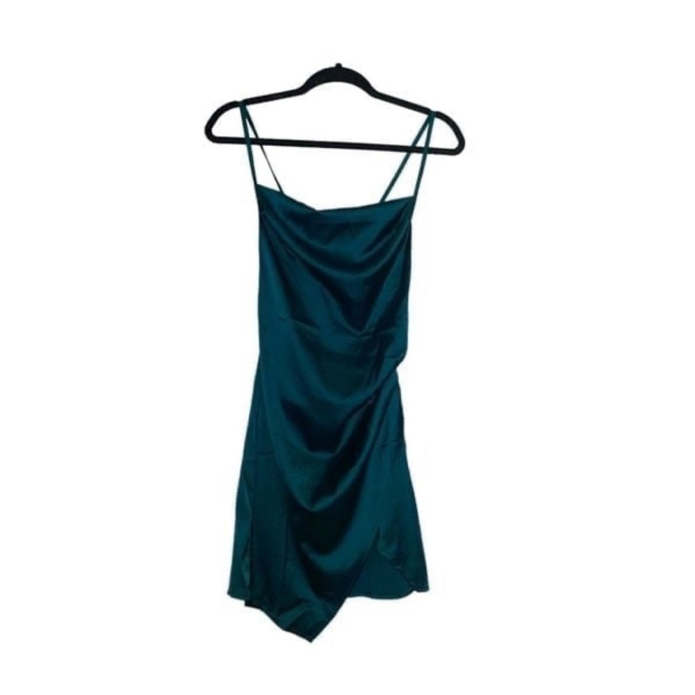 SHEIN SXY Womens XS Emerald Draped Collar Tulip Hem Mini Dress Y2K Bodycon Party - Picture 9 of 9